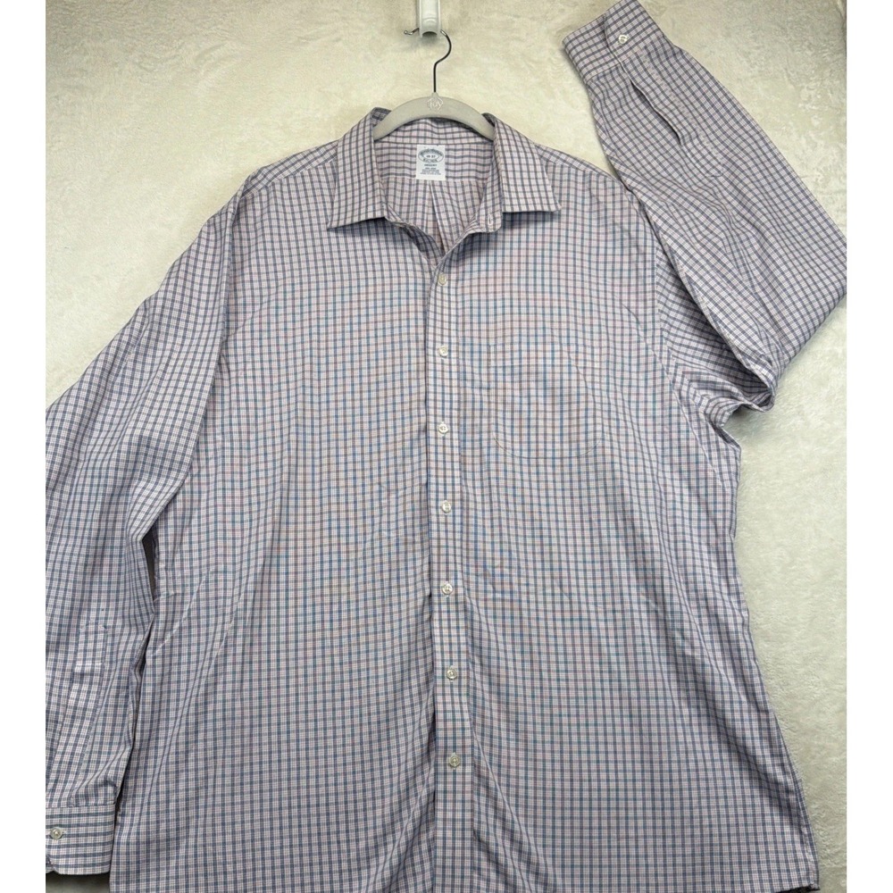Brooks Brothers 1818 Regent Non Iron Plaid Dress Shirt Men's 18 37 Supima